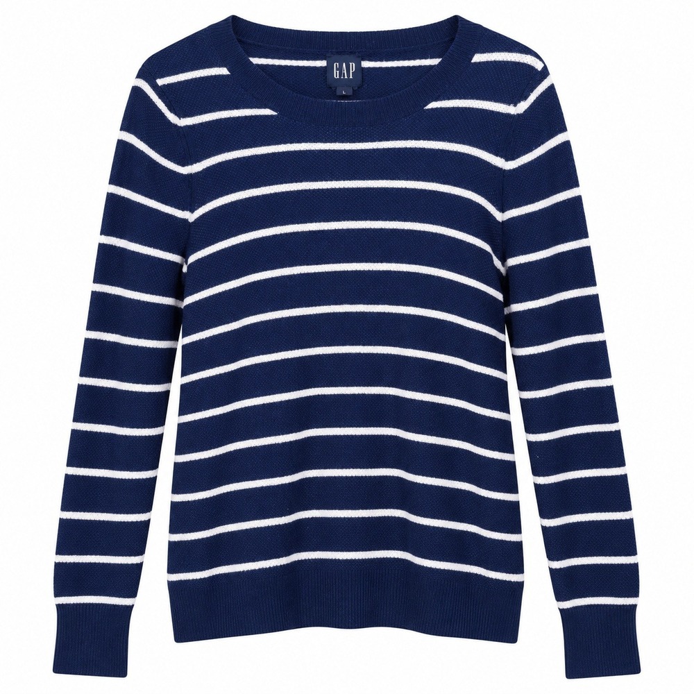 GAP Striped Sweater Womens L Navy Blue Excellent Nautical Preppy Crew Neck